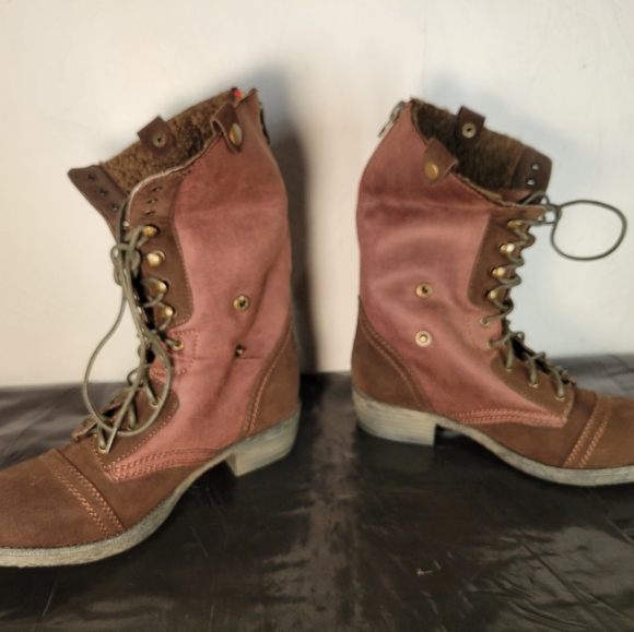 r.b.l.s. Brown Faux Fur Lined Lace-Up Combat Boots Women’s 8.5 - Picture 13 of 15